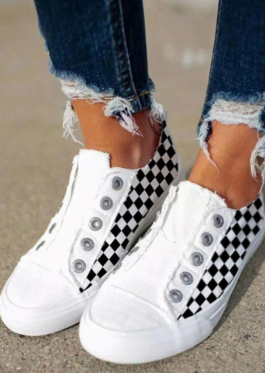 

Checkered Slip On Flat Canvas Sneakers - White, SCM005020