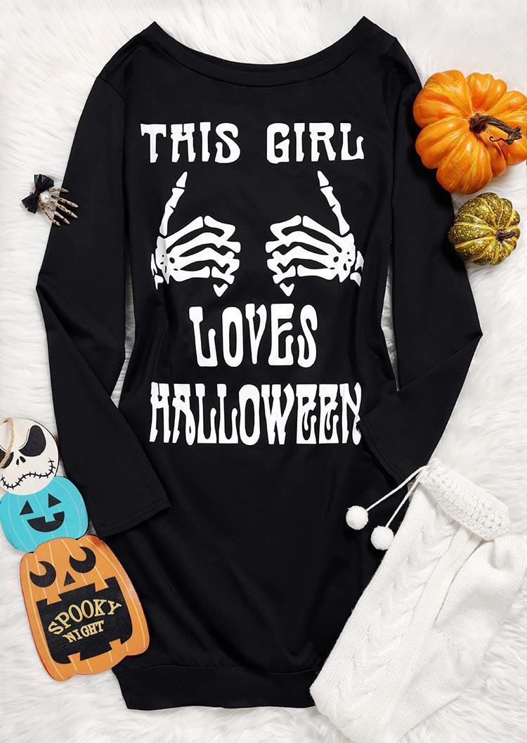 This Girl Loves Halloween Skeleton Hand Sweatshirt Mini Dress