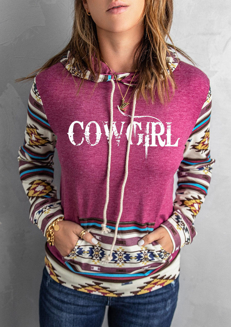 

Cowgirl Aztec Geometric Kangaroo Pocket Hoodie, Multicolor, SCM005072