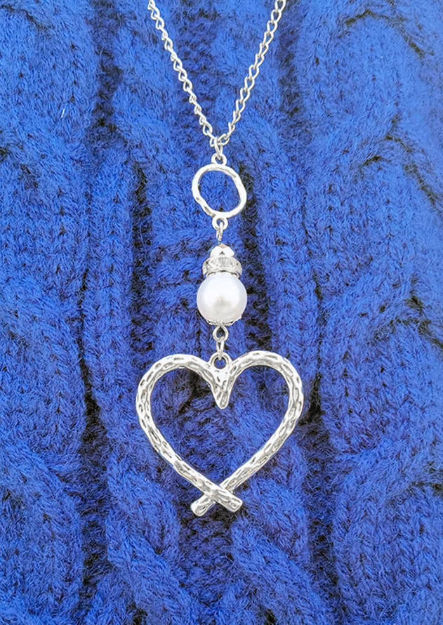 

Pearl Heart Pendant Sweater Chain Necklace, Silver, SCM005119