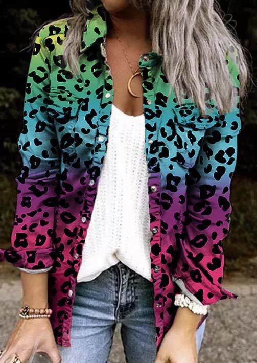 

Gradient Leopard Turn-Down Collar Coat, Multicolor, SCM005138