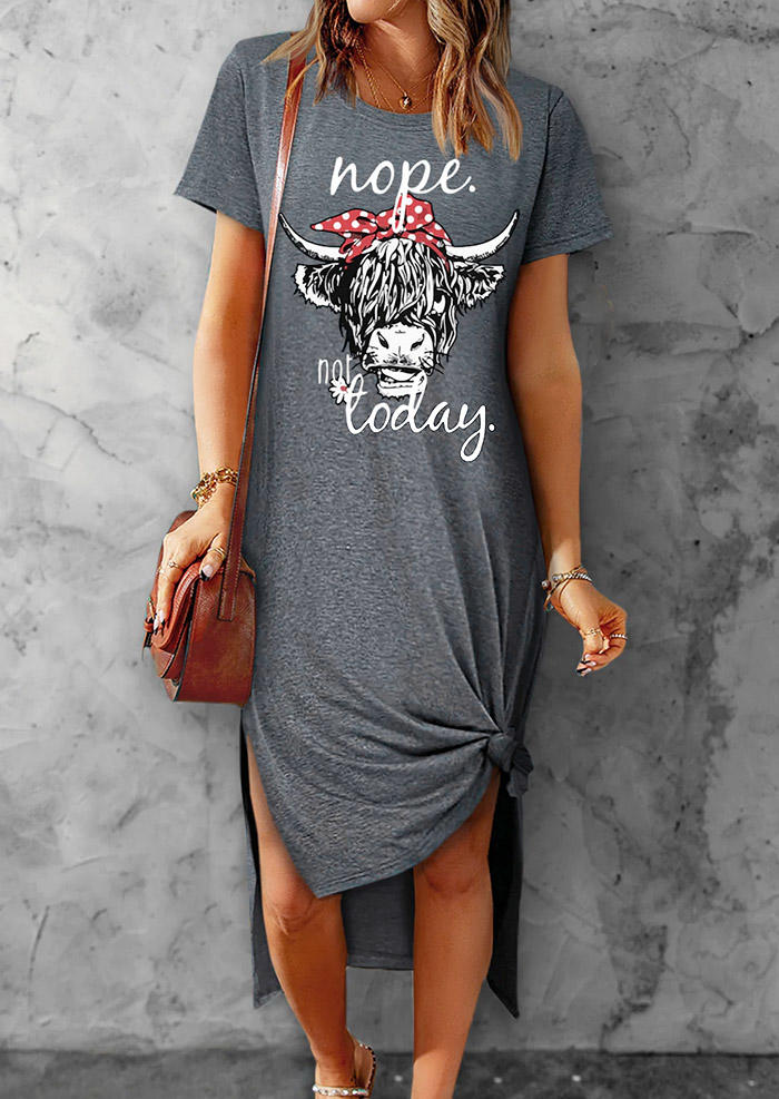

Nope Not Today Highland Cattle Polka Dot Midi Dress - Gray, SCM005249