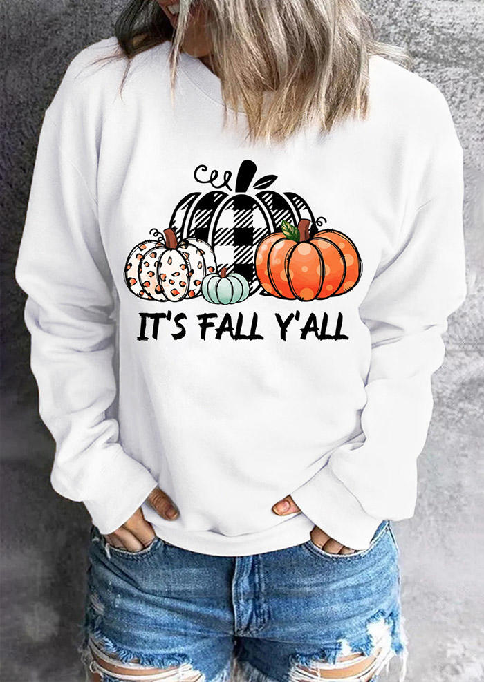 

It' Fall Y'all Plaid Pumpkin Sweatshirt - White, SCM005268