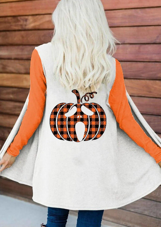 

Halloween Pumpkin Plaid Cardigan - White, SCM005284