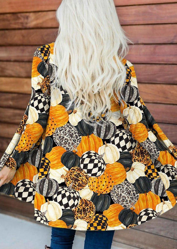 

Thanksgiving Pumpkin Plaid Polka Dot Long Sleeve Cardigan, Multicolor, SCM005292