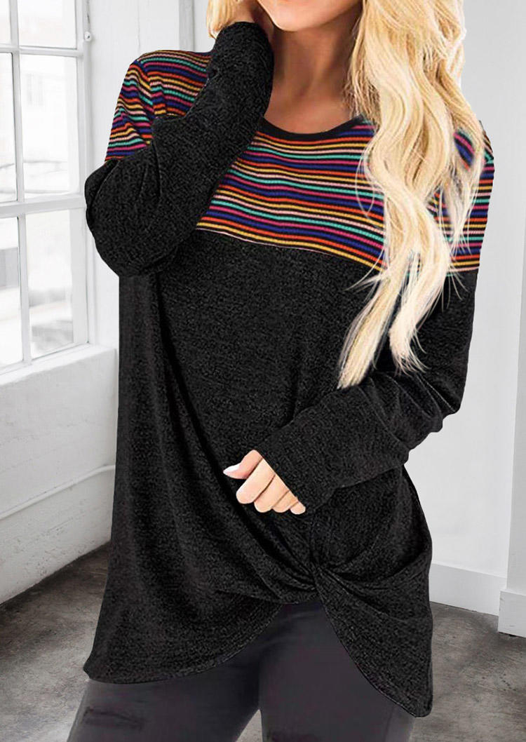 

Serape Striped Twist O-Neck Blouse - Black, SCM004860
