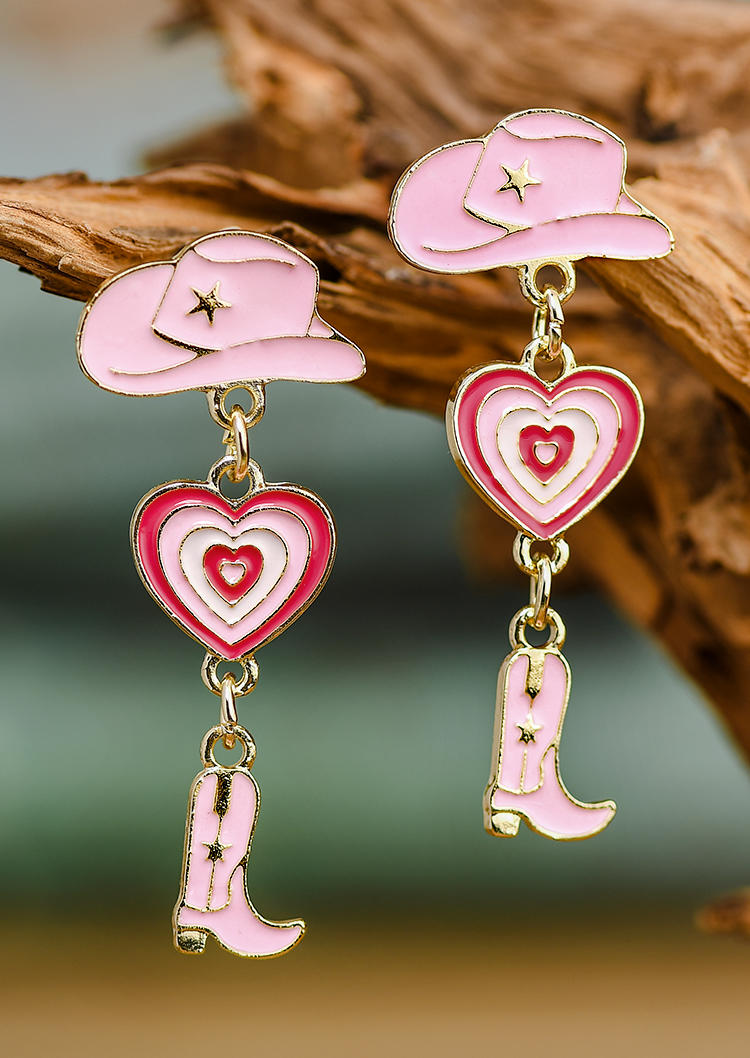 

Cowgirl Hat Heart Stud Earrings, Pink, SCM004962