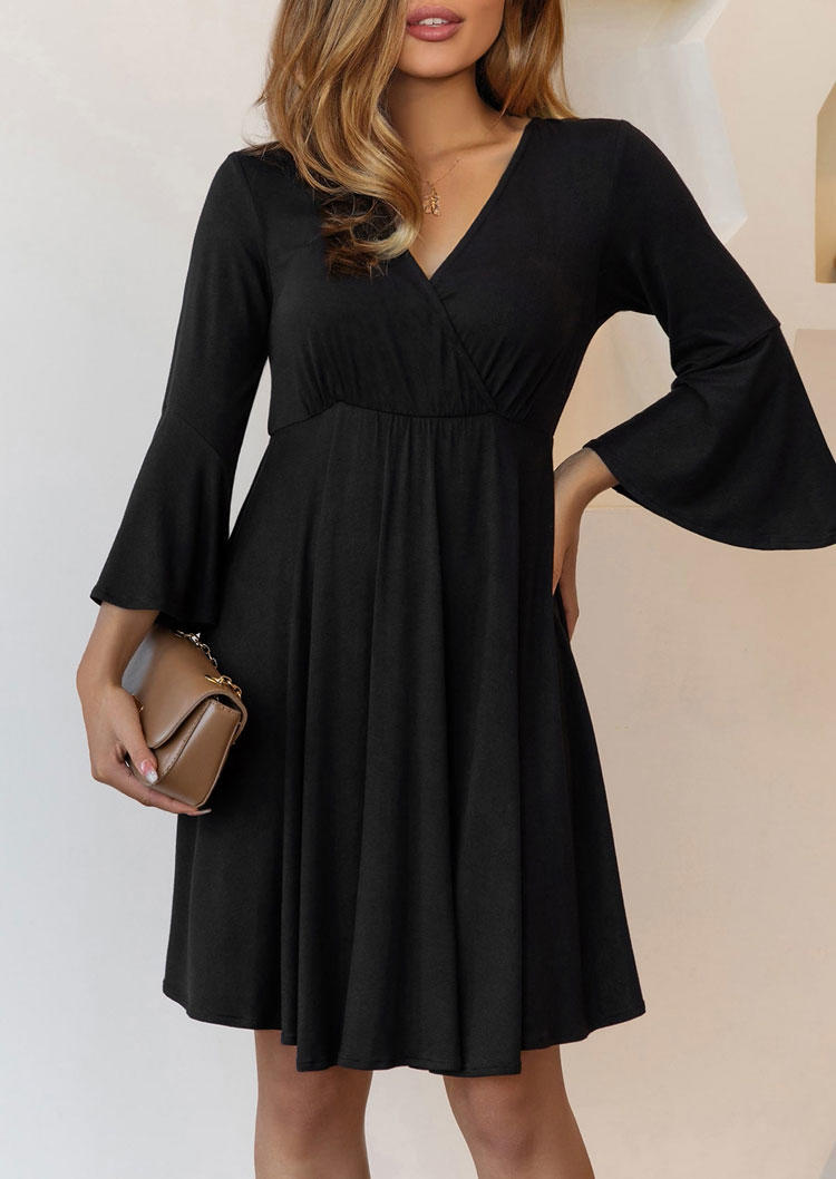 Ruffled Wrap Long Sleeve Mini Dress - Black
