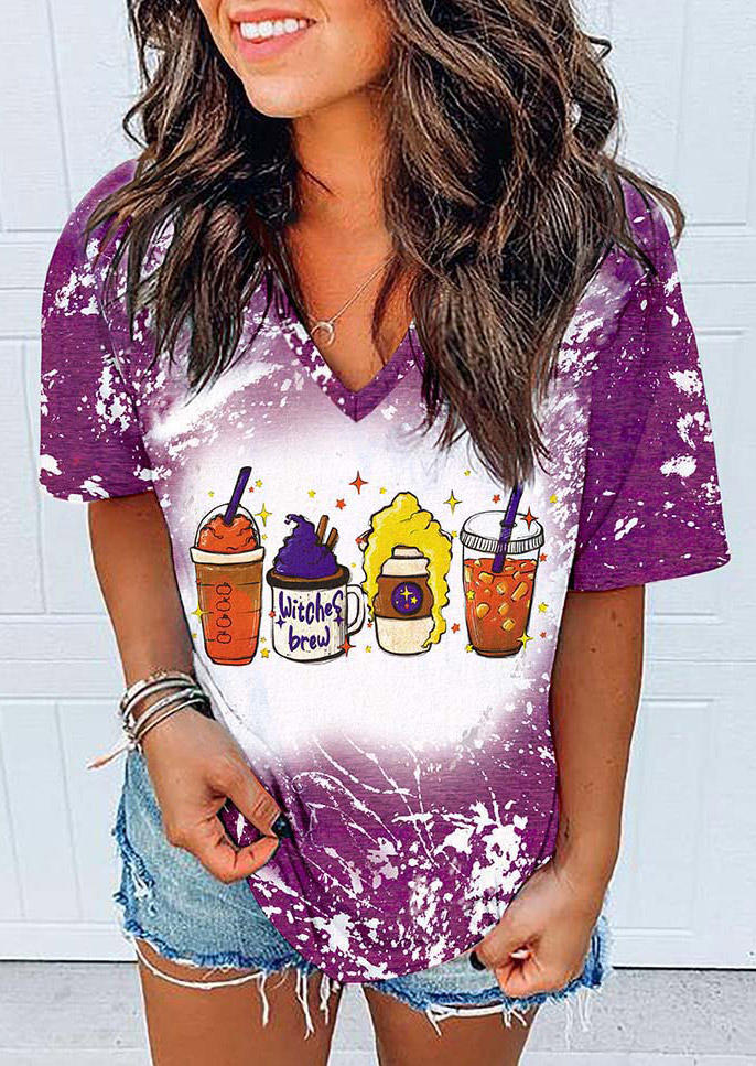 

Witches Brew Bleached V-Neck T-Shirt Tee - Purple, SCM005095