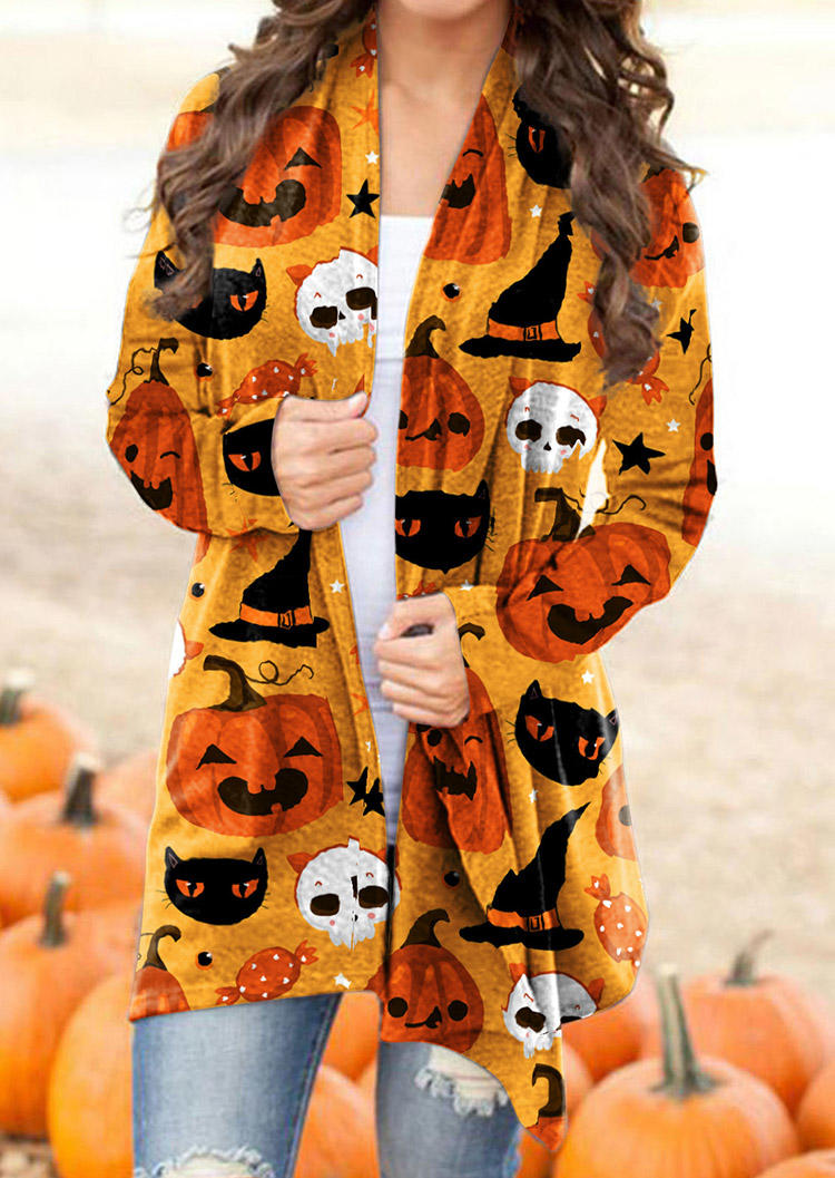 

Halloween Skull Pumpkin Face Witch Hat Long Sleeve Cardigan, Multicolor, SCM005141