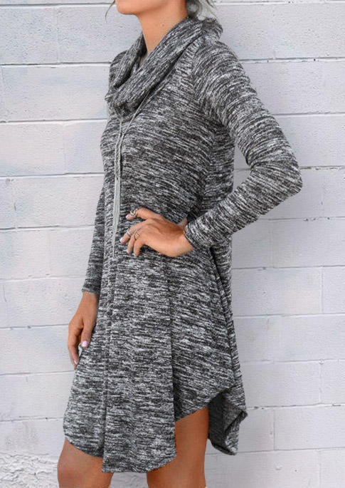 Irregular Cowl Neck Mini Dress without Necklace - Dark Grey