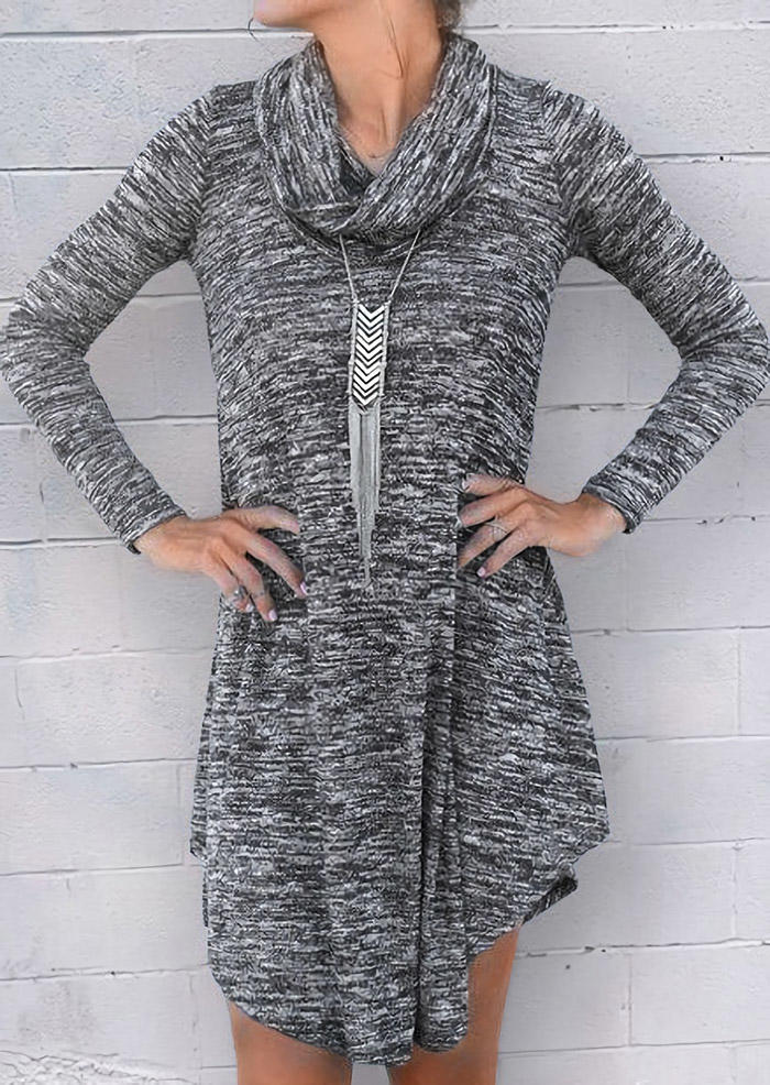 Irregular Cowl Neck Mini Dress without Necklace - Dark Grey