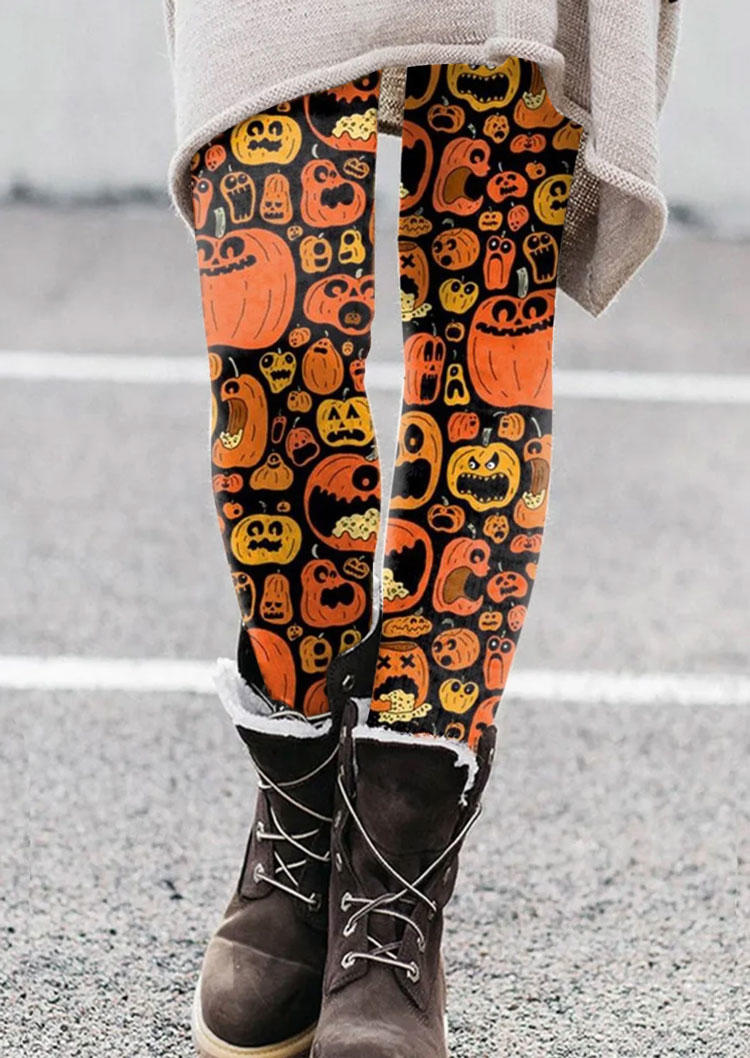 Halloween Pumpkin Face Leggings - Orange