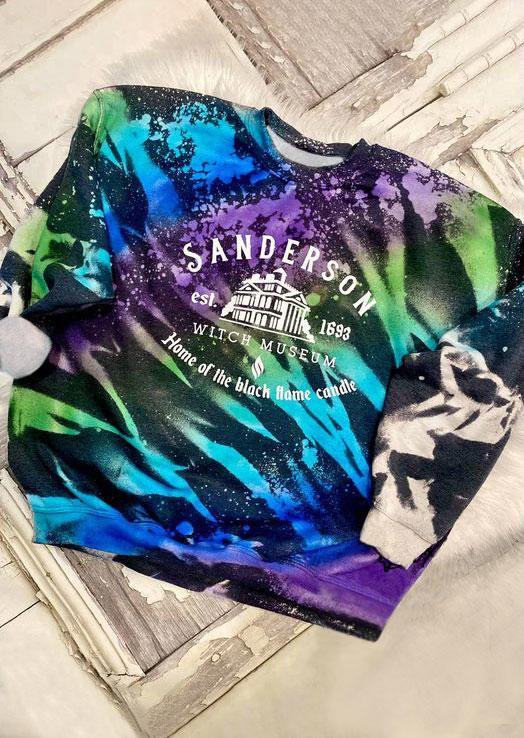 

Halloween Witch Museum Home Of The Black Flame Candle Tie Dye Sweatshirt, Multicolor, SCM005370