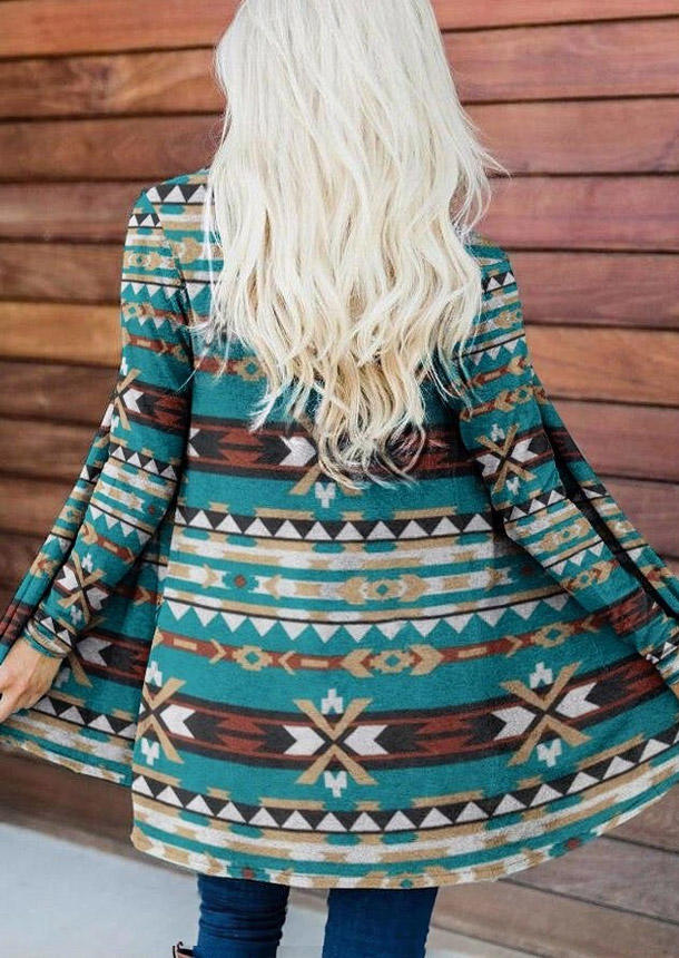 

Aztec Geometric Long Sleeve Open Front Cardigan, Multicolor, SCM005151