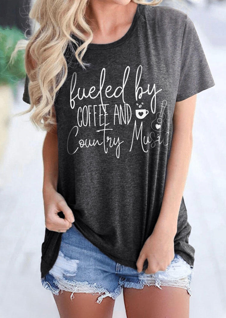 Fueled By Coffee And Country Music T-Shirt Tee - Dark Grey