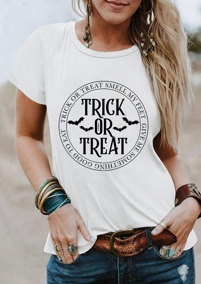 

Halloween Trick Or Treat Bat O-Neck T-Shirt Tee - White, SCM005227