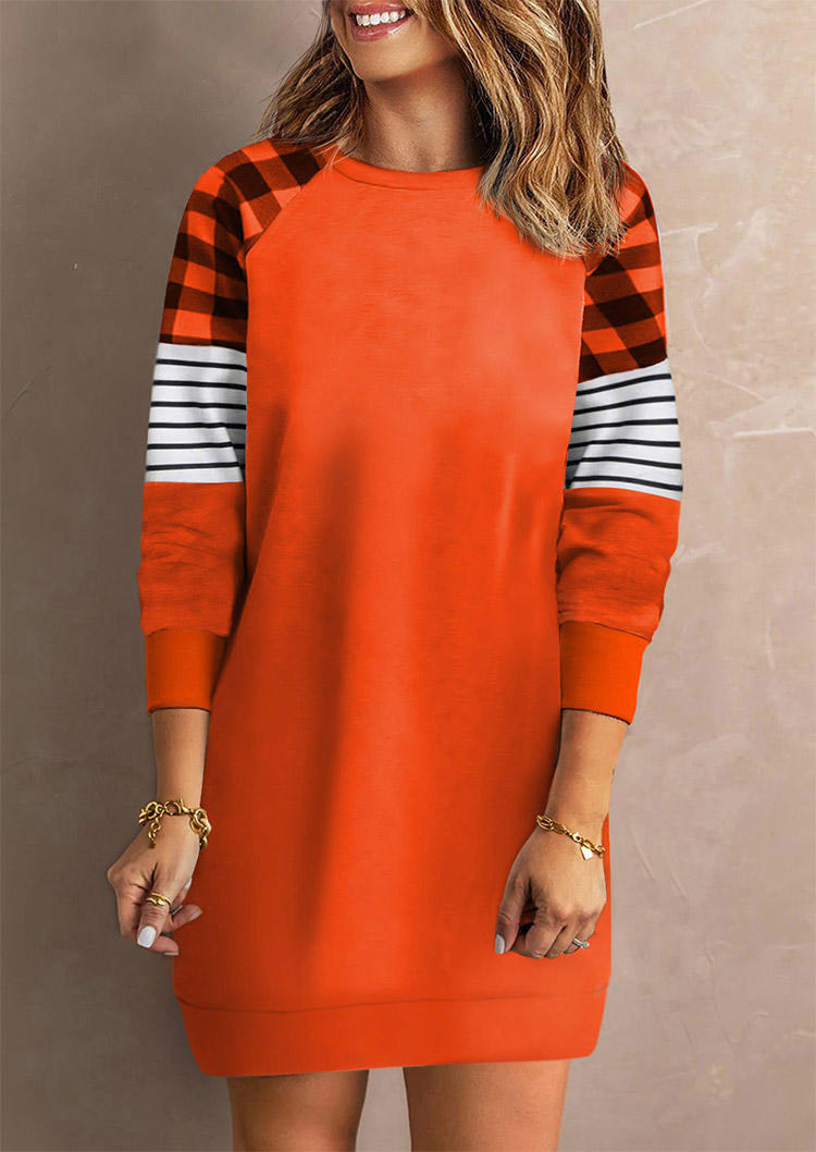 

Plaid Striped Splicing Sweatshirt Dress - Orange, SCM005312
