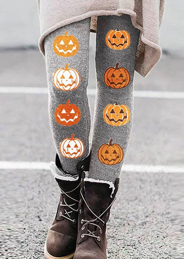 

Halloween Pumpkin Face Leggings - Gray, SCM005432