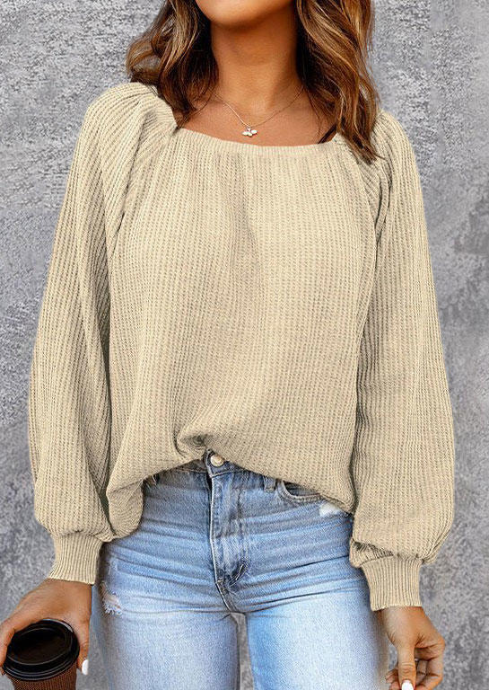 Long Sleeve Square Collar Blouse - Apricot