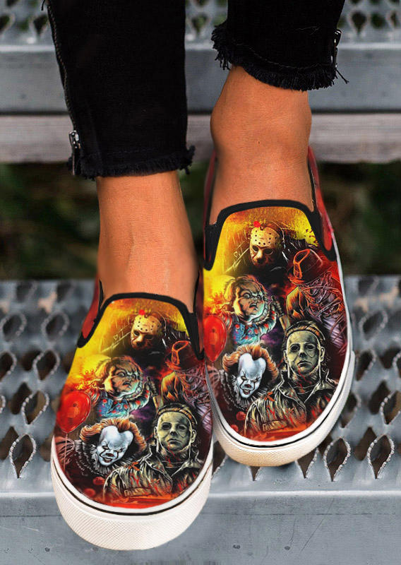 

Horror Movie Round Toe Flat Sneakers, Multicolor, SCM005106