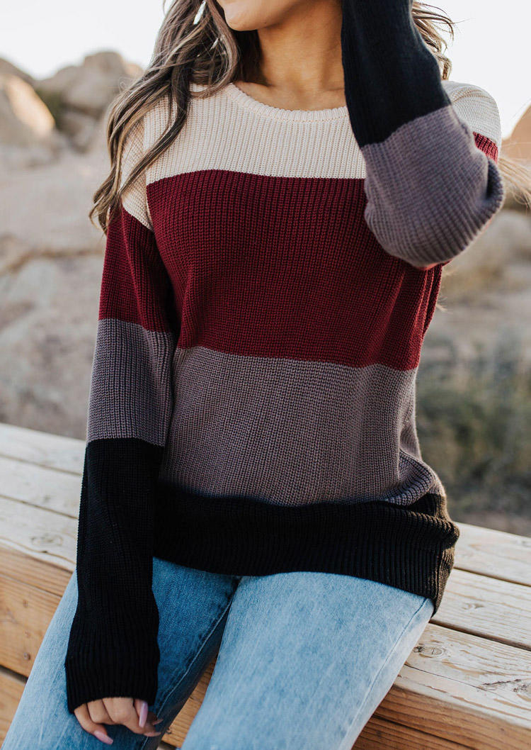 

Color Block Long Sleeve Sweater, Multicolor, SCM005145