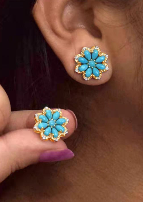 

Snowflake Turquoise Rhinestone Alloy Earrings, Gold, SCM005276