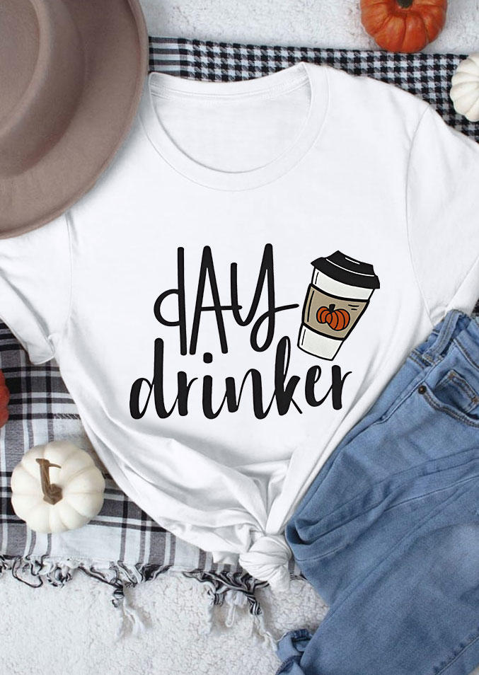 

Day Drinker Fall Pumpkin T-Shirt Tee - White, SCM005316