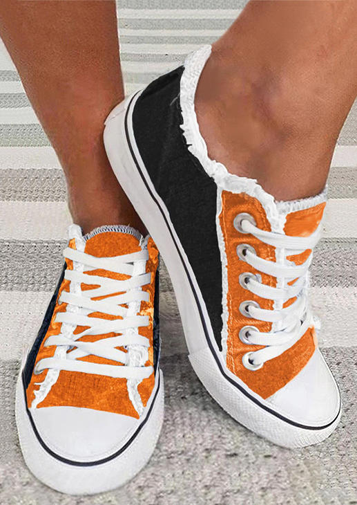

Frayed Lace Up Round Toe Flat Sneakers, Multicolor, SCM005447