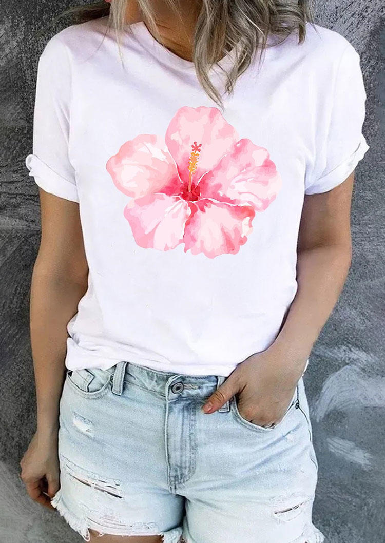 

Cherry Blossoms O-Neck T-Shirt Tee - White, SCM005477
