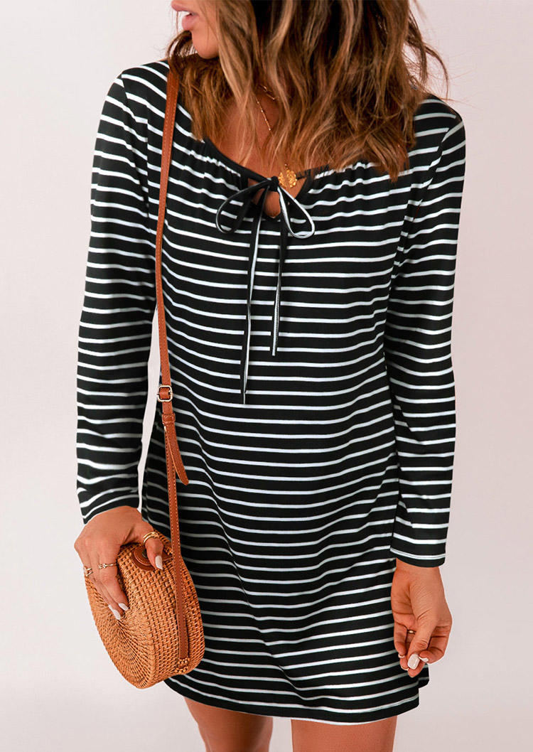 

Striped Tie Long Sleeve Mini Dress, Multicolor, SCM005054