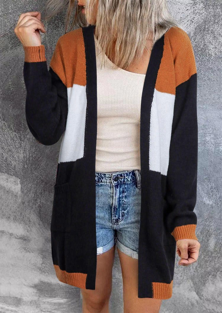 

Color Block Pocket Sweater Cardigan - Black, SCM005232
