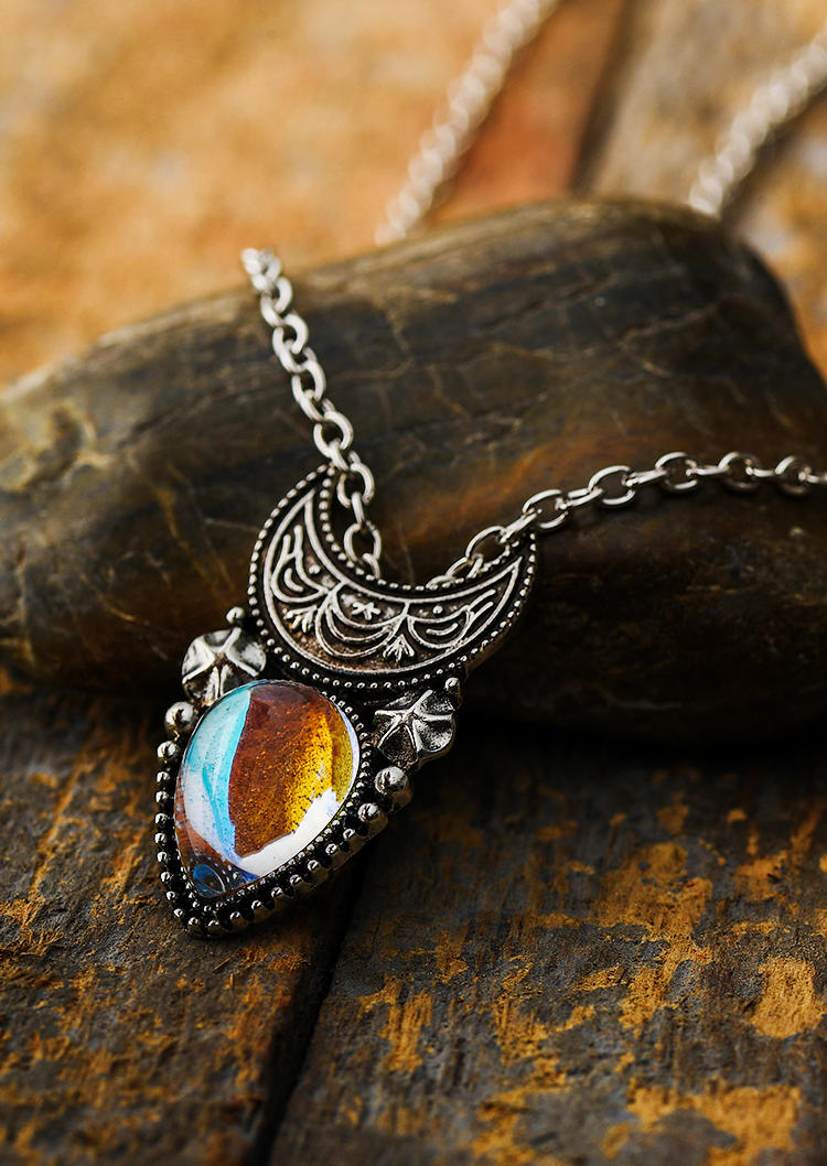 

Vintage Moon Pendant Necklace, Silver, SCM005288