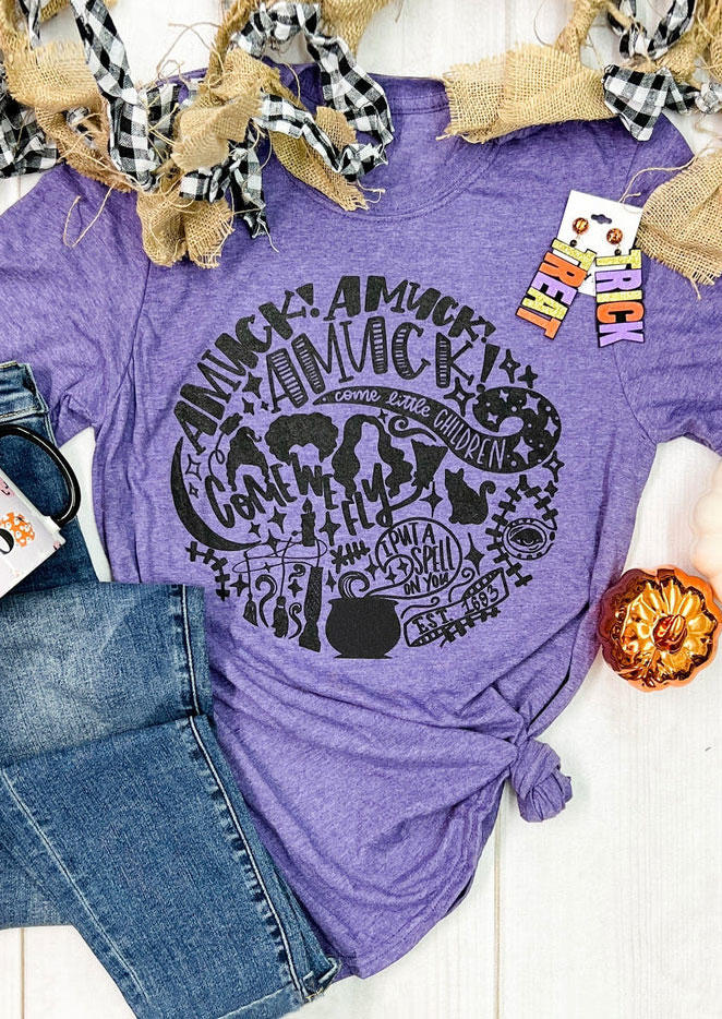 

Halloween Witch Amuck Amuck Amuck T-Shirt Tee - Purple, SCM005321
