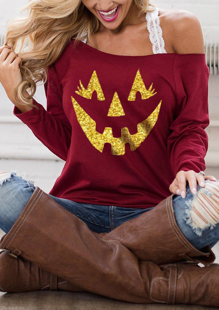 

Pumpkin Face Sweatshirt without Lace Strap, Red, SCM005334