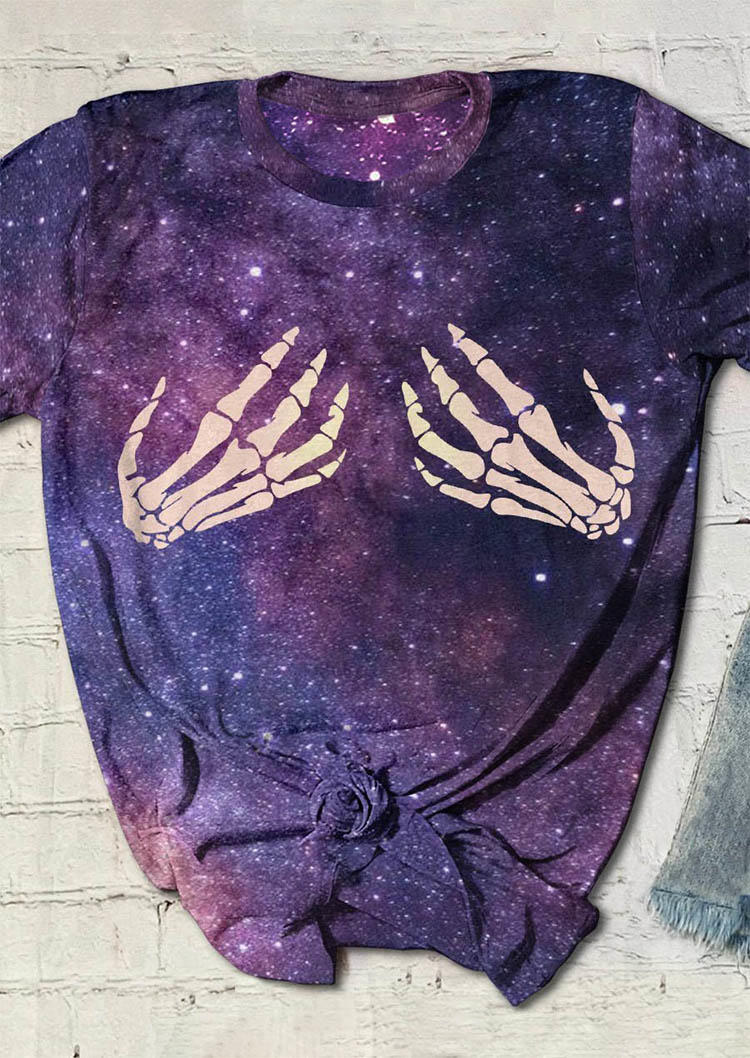 

Skeleton Hand Starry Sky T-Shirt Tee - Purple, SCM005340