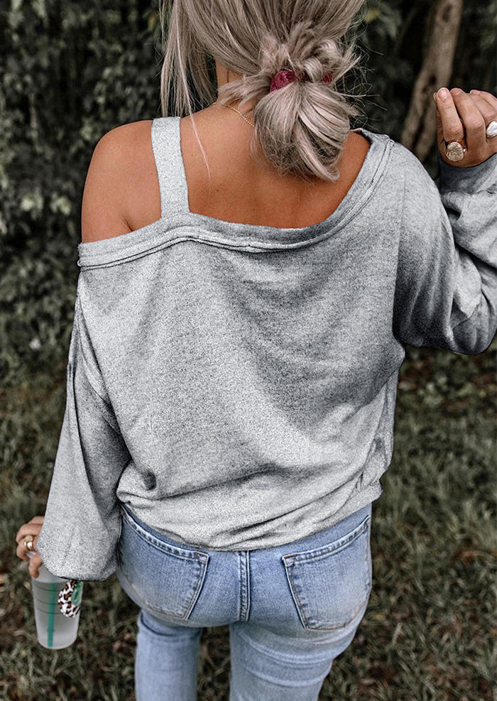 Heart Glitter One Sided Cold Shoulder Blouse - Gray