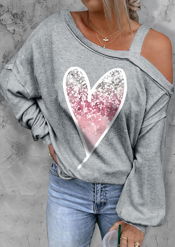

Gradient Heart Glitter One Sided Cold Shoulder Blouse - Gray, SCM005412