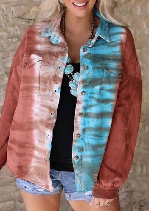 

Tie Dye Button Pocket Turn-Down Collar Coat, Multicolor, SCM005423
