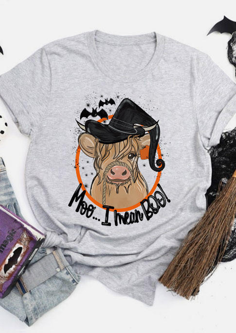 

Halloween Moo I Mean Boo Cattle Bat T-Shirt Tee - Gray, SCM005466