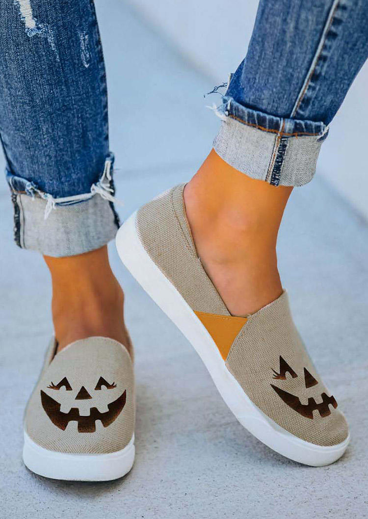 

Halloween Pumpkin Face Slip On Flat Sneakers - Apricot, SCM005125