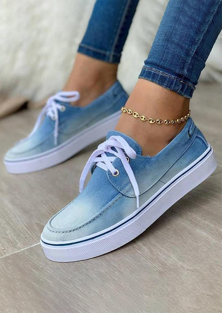 

Gradient Lace Up Round Toe Flat Sneakers - Light Blue, SCM005127