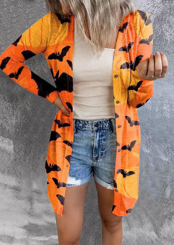 

Halloween Pumpkin Bat Button Cardigan - Orange, SCM005196
