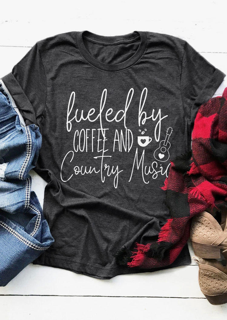

Fueled By Coffee And Country Music T-Shirt Tee - Dark Grey, Gray, SCM005202