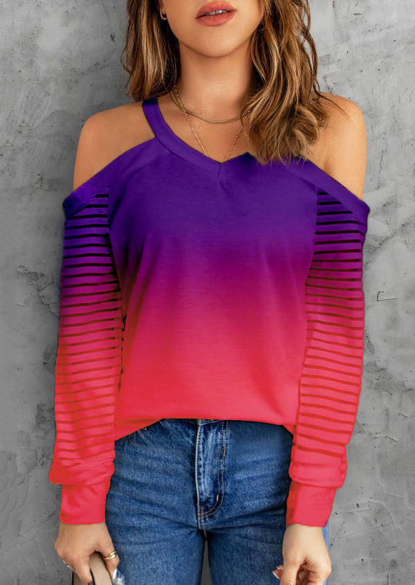 

Gradient Striped Cold Shoulder Blouse, Multicolor, SCM005253