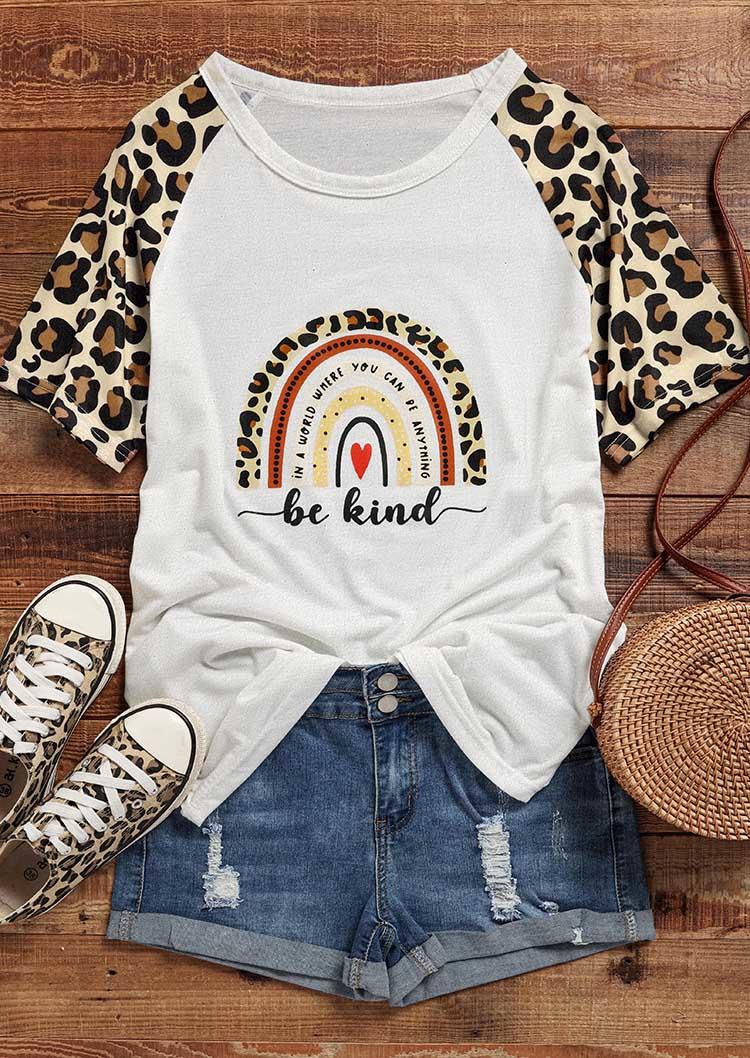 In A World Where You Can Be Anything Be Kind Leopard T-Shirt Tee - White