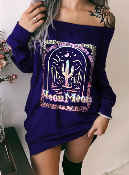 

As Long As There' Light From A Neon Moon Sweatshirt Mini Dress - Navy Blue, SCM005378
