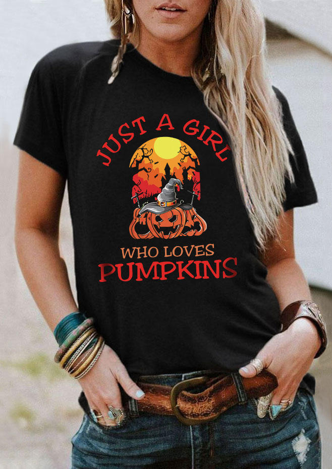 Halloween Just A Girl Who Loves Pumpkins T-Shirt Tee - Black
