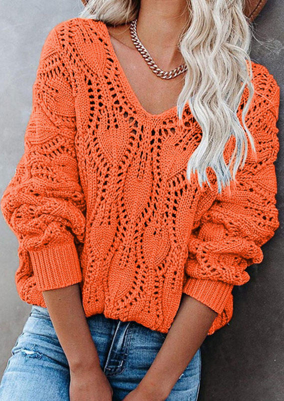 

Crochet Long Sleeve Knitted Sweater - Orange, SCM005613