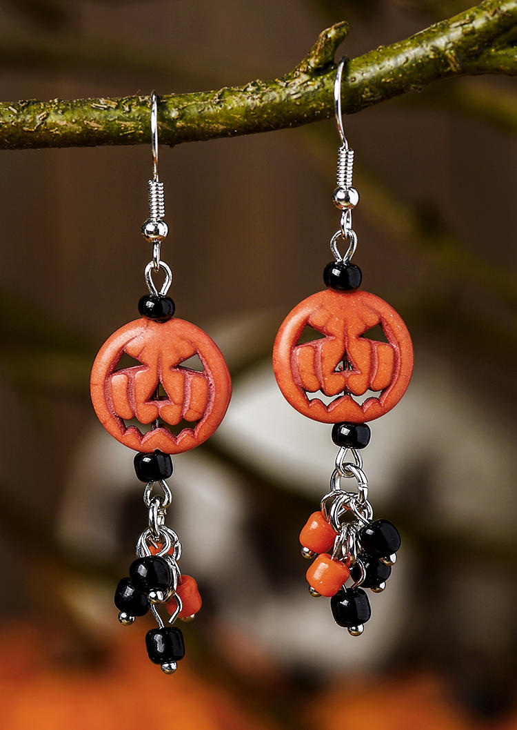 

Halloween Pumpkin Face Beading Alloy Hook Earrings, Orange, SCM005376